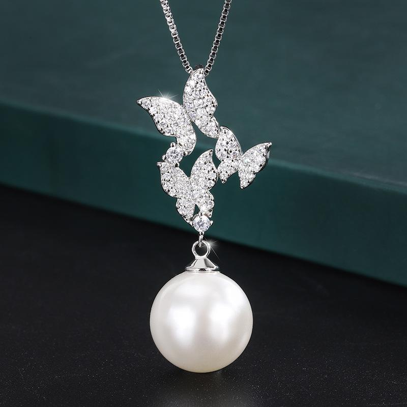 Jewelry Copper Bottom Gold-Plated Inlaid White Beads Butterfly Handmade Diamond Set 14Mm12Mm
