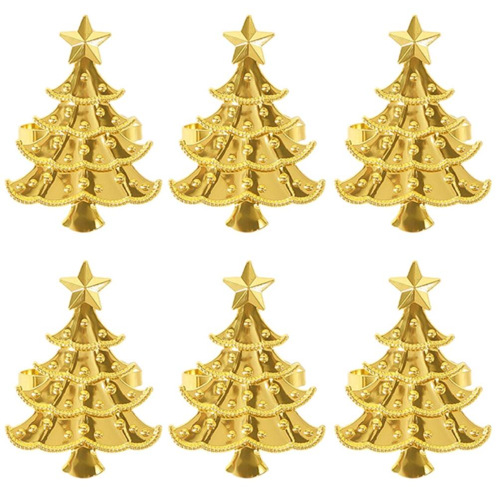 Set mit 6 weihnachtlichen Serviettenringen aus Legierungsmaterial, entworfen für Hochzeitstafel, Restaurantdekoration und Feiertagsveranstaltungen