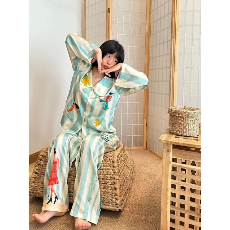 

Корейская версия пижамы с длинными рукавами и рисунком куклы из мультфильма Ins для женщин, весна-осень, пижамы для домашней одежды, платья 4XL