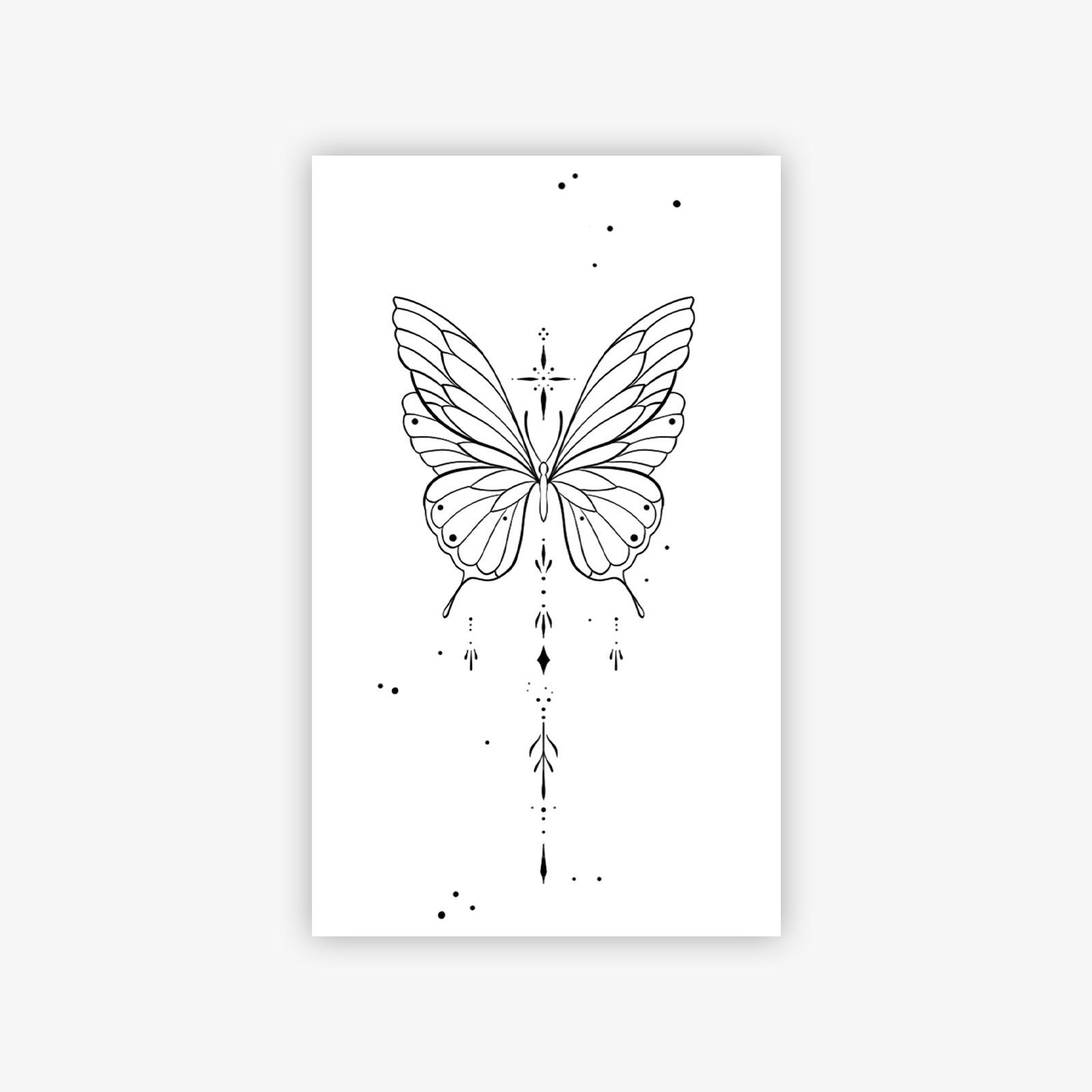 Star And Moon Tassel Butterfly Tattoo Sticker Waterproof And Long-Lasting Women S Big Arm High-End Simulation Tattoo 9*15