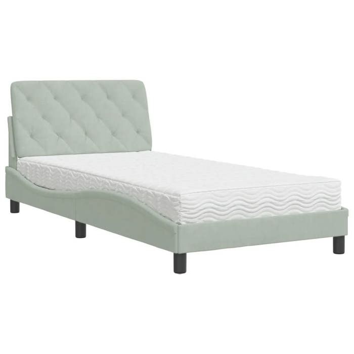 VidaXL Lit avec Matelas, Lit Rembourré avec Coussin de Tête de Lit, Lit Simple, Lit Adulte de Chambre à Coucher Intérieur, 3208640