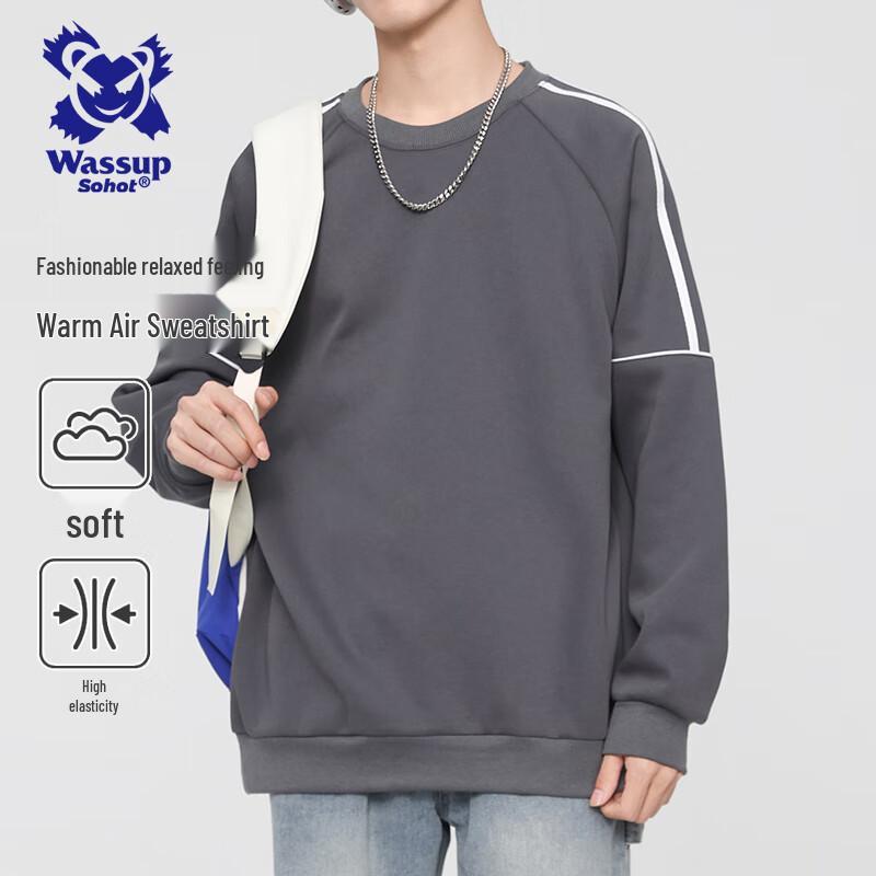 Wassup Sohot Men s Solid Striped Round Neck Long Sleeve Sweatshirt 3XL
