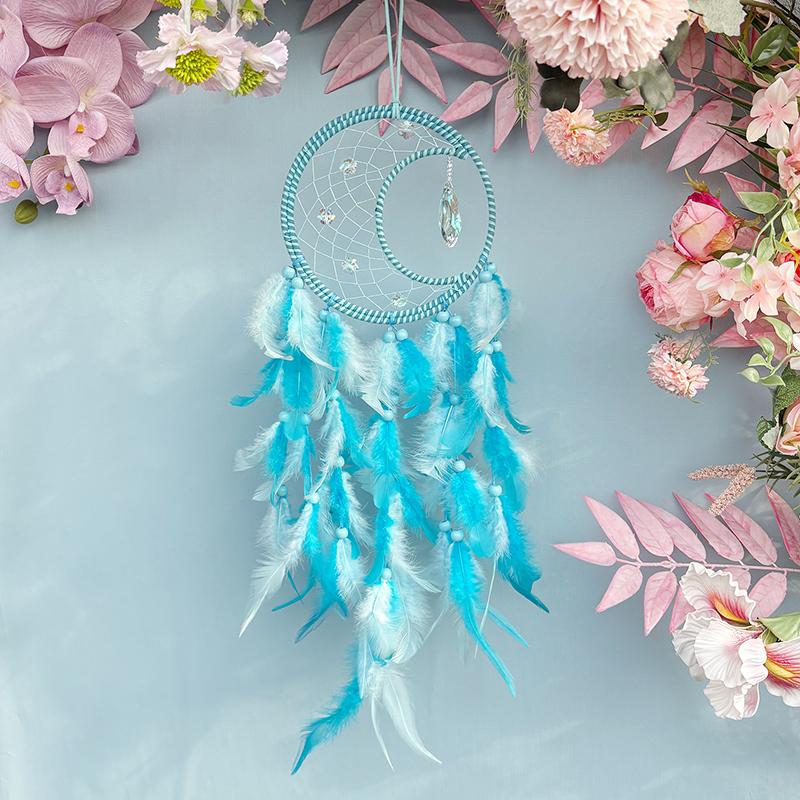 Dream Catcher Natural Crystal Stone Wind Chimes Boho Hand-woven Feathers Bedroom Hanging Ornaments Festival Gift Home Decoration