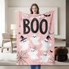 1 piece Halloween-themed pink flannel blanket, soft, suitable for sofa, bed, office, all-season use.