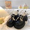 Leather velvet loafers cotton shoes children's shoes versatile autumn and winter new thick-soled fluffy Mary Jane small leather shoes