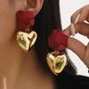 Cross Border Valentine's Day Simple 3D Rose Love Heart Dangle Earrings Fashion Personality All Match INS Style Earrings