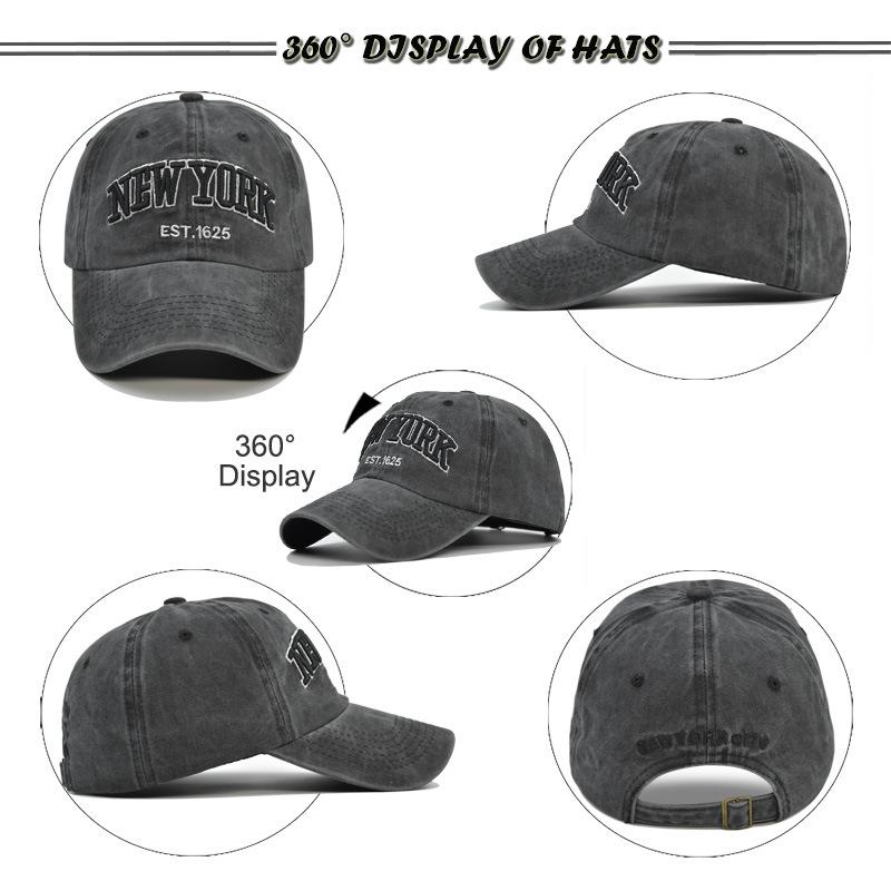 Men Baseball Caps York Vintage Washed Cotton Baseball Cap For Women Adjustable Unisex Cotton Hat Outdoor Casual Street Style Urban Streetwear Hats