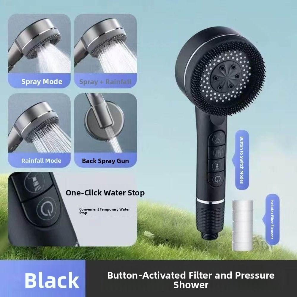One-Key Stop Water Shower Head 4 Modes Shower Sprayer Head High Pressure Showerhead  Home Shower