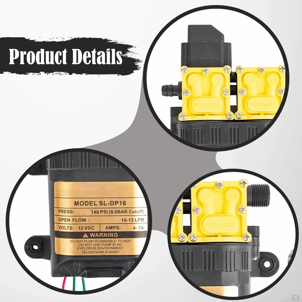 Agricultural Electric Water Pump 9L/Min 12V Compact Multifunction 7A Diaphragm 130 PSI for