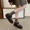 Fashion Winter Trend Women's Warm Plush Lined Round Flat Shoes 2025 Explosions Ankle Strap Casual Solid Color Non-slip Low-top Shoes.