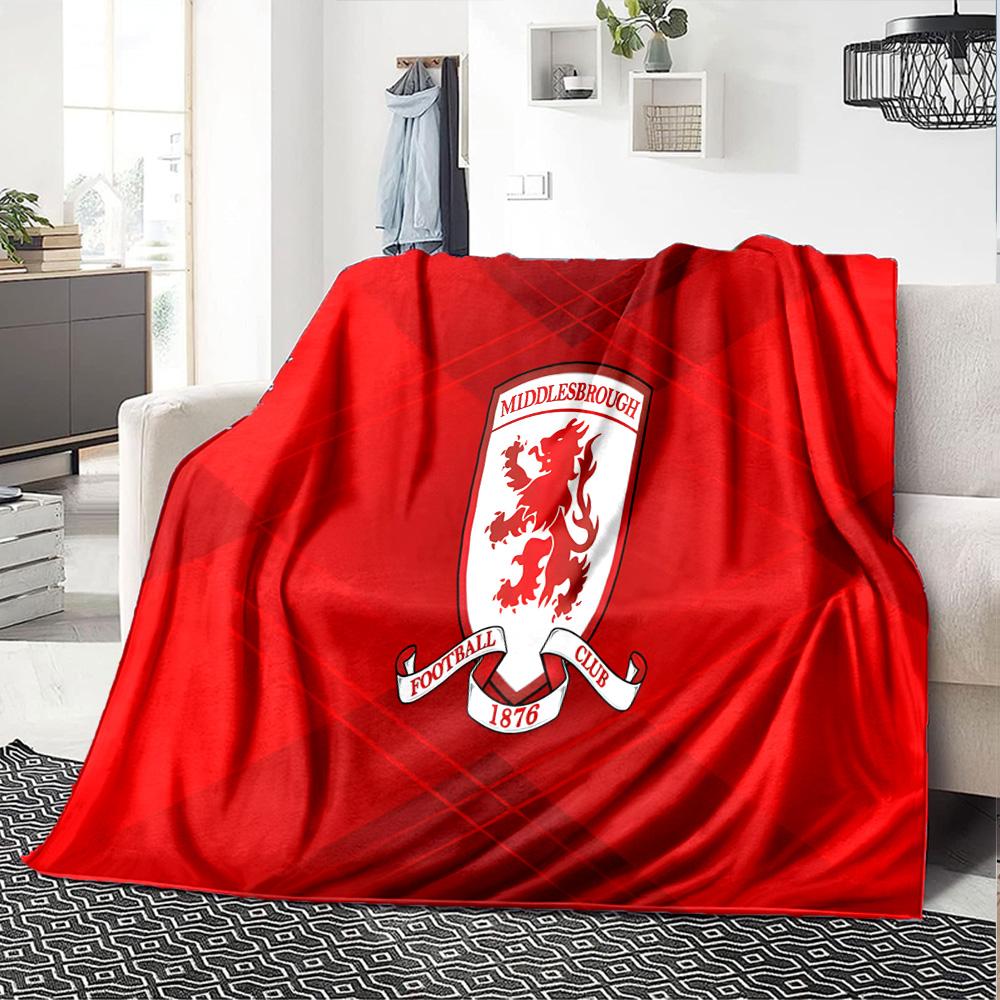 Middlesbrough Football Club Crest Flannel Blanket, Soft Polyester, Modern Design, All-Season for Camping, Travel, Gifts for holidays or birthdays