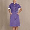 Housekeeping Uniform Dress Womens Button Down Scrub Dresses Short Sleeve Lapel Nursing Shirt Dress with Pockets
