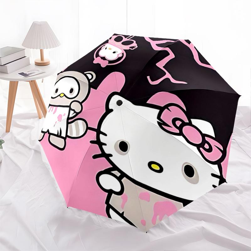 1pc Hello Kitty & My Melody Halloween Costume Umbrella - Automatic Open/Closed, Portable Folding Design, 8-Rib Iron Frame Outdoor Umbrella, Festival G