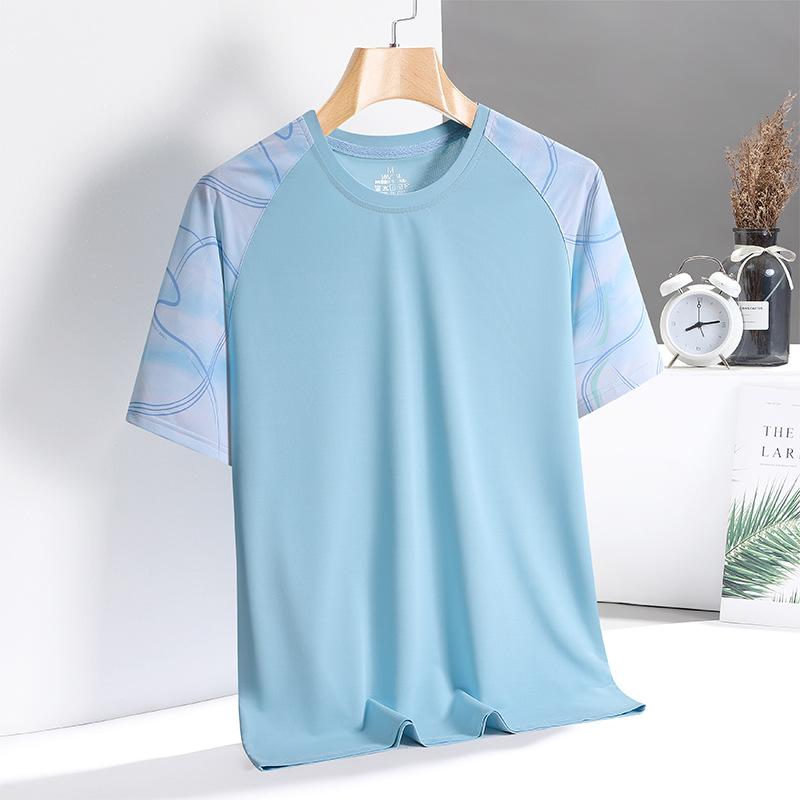 Sports and Leisure Men's Running Speed Dry Clothes Sweat Wicking Ice Feeling Summer Ice Silk Short Sleeved Fitness Clothes T-shirt
