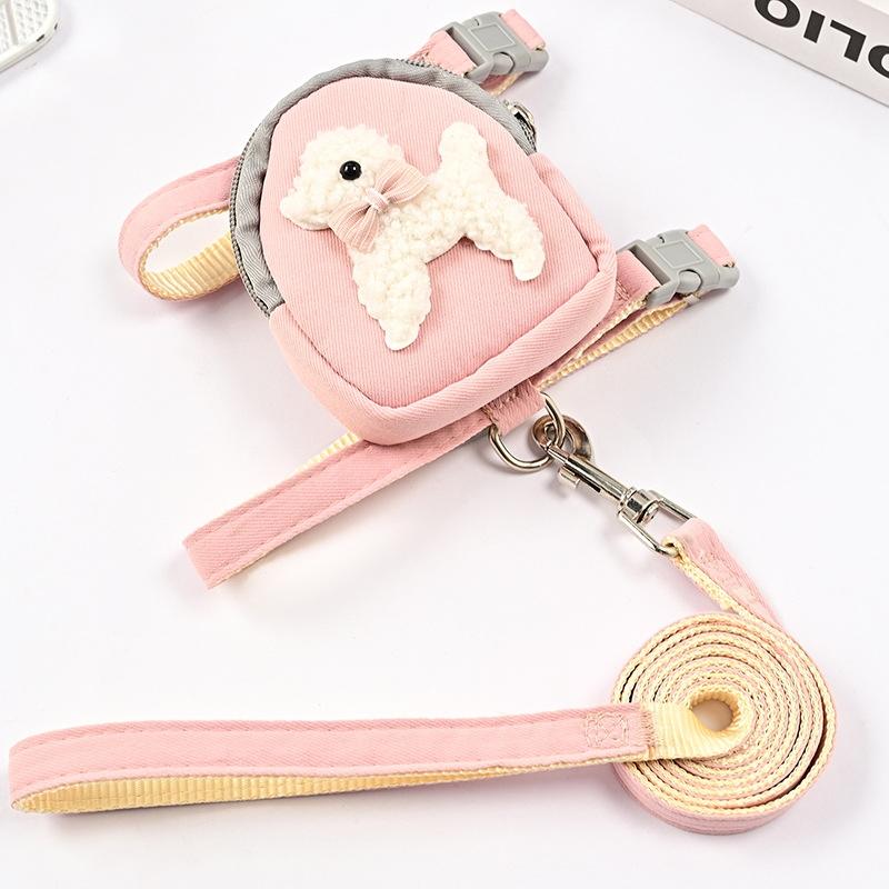 

Adjustable Pet Vest-style Chest Saddle Bag Cartoon Rope Traction Dog Travel Supplies Backpack Harness Set S розовый