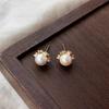 Vintage Delicate Mabe Pearl Zircon Stud Earrings With 925 Silver Pin For Women