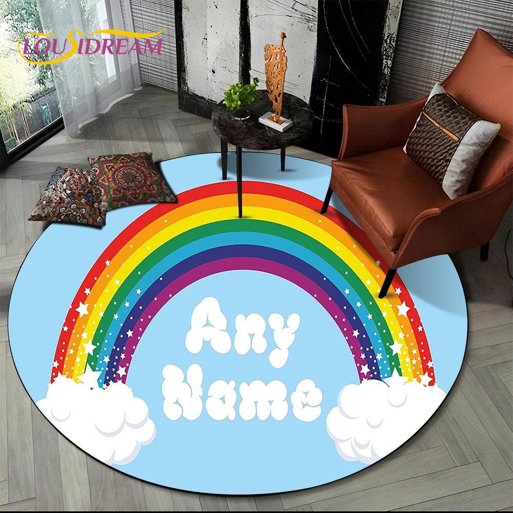 Runder Teppich mit chromatischer Farbtäuschung in Regenbogenfarben, Teppich für Wohnzimmer, Schlafzimmer, Sofa, Spielzimmer, Dekoration, rutschfeste Bodenmatte für Kinder