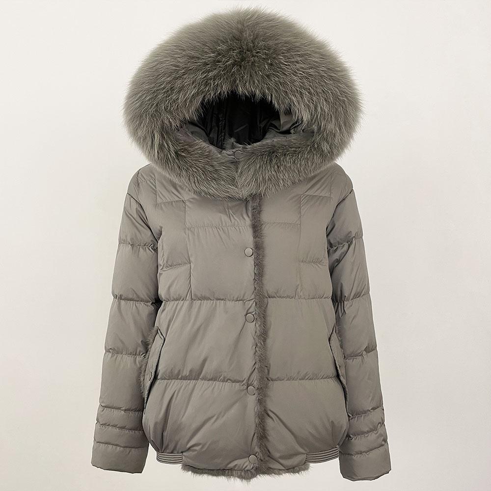 OFTBUY Winter Women Coat Real Natural Fox Fur Collar Thick Warm Jacket Casual White Duck Down Hooded New Outwears Streetwears