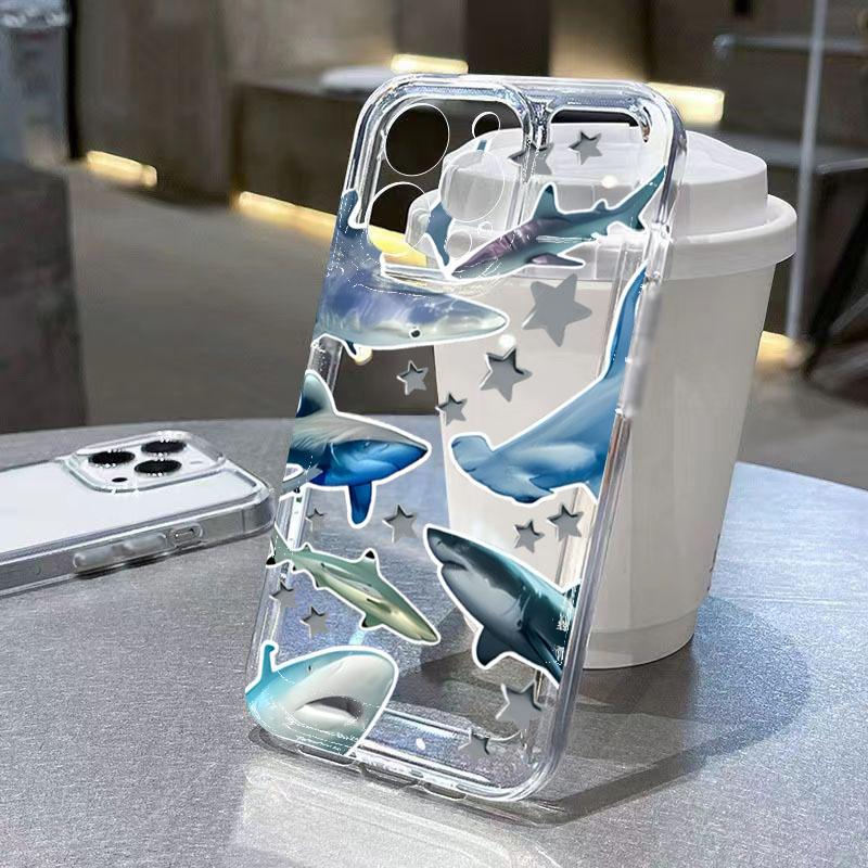 Marine Shark Label Clear Phone Case For iPhone 17 16 Cases iPhone 15 Pro Max 14 Plus 13 12 11 XS X 7 8 16E Shockproof Soft Cover