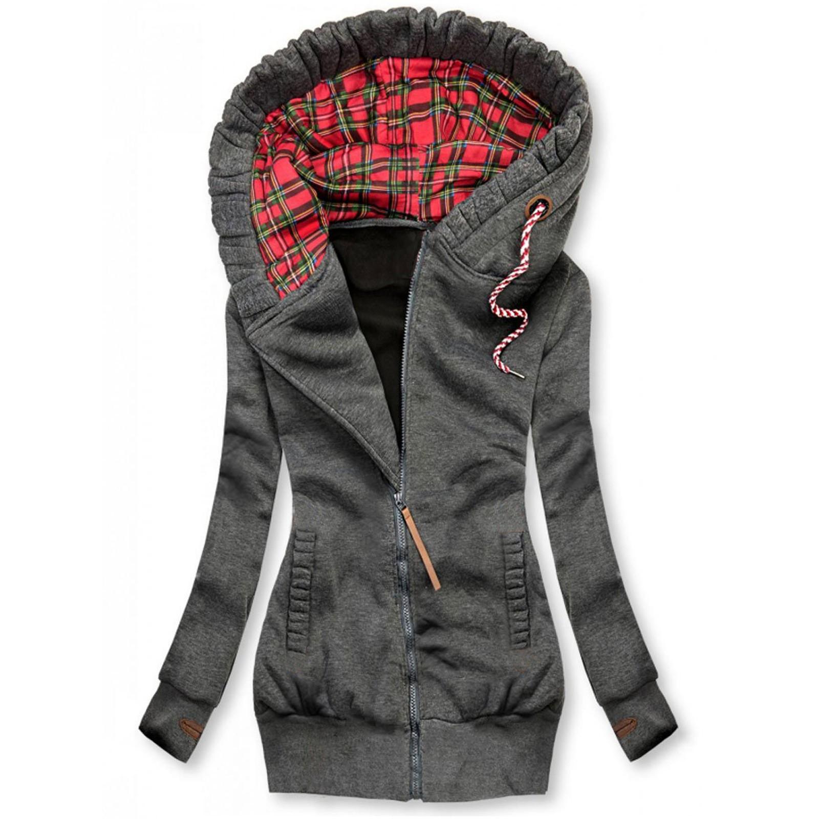 

Женская модная клетчатая куртка с принтом и карманом на молнии, пальто с длинным рукавом XL