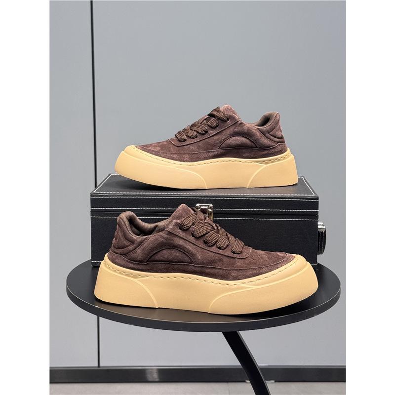 Board shoes new autumn leather casual shoes trendy and light platform shoes lace-up low-top shoes ms