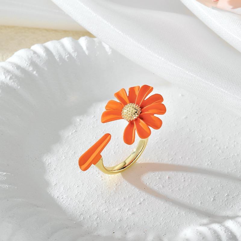 

Корейська квітка ромашки Елегантні кільця, що відкриваються, Жіночі регульовані каблучки для заручин на весіллі, Ювелірні прикраси, подарунок 1PC помаранчевий