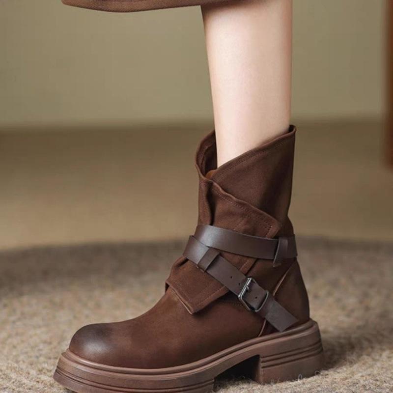 2024 popular autumn and winter versatile niche Martin boots soft leather side zipper thick sole thin retro short boots are not tired