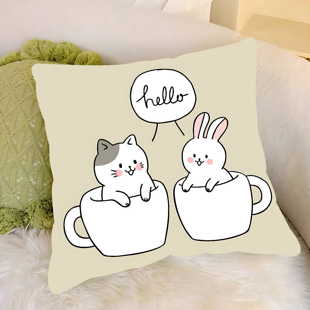

Cartoon Rabbit Cat Pillow Case Removable Washable Cushion Cover – All-Season Soft Linen 12x12Inch