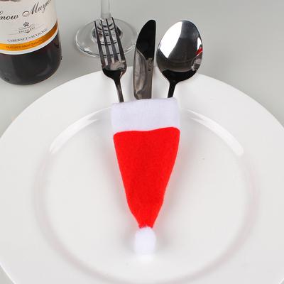 Christmas Tree Supplies Small Hat Cutlery Set Non-woven Christmas Hat Bag Wine Bottle Decoration