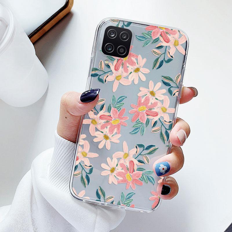 Phone Case For Samsung A12 M12 F12 Floral Silicon Cover For Samsung Galaxy A12 5G Fundas Coque Transparent Soft Capas Flower TPU