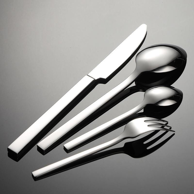 Forged 304 stainless steel thickened square handle western food knife, fork and spoon hotel high-value tableware five main parts