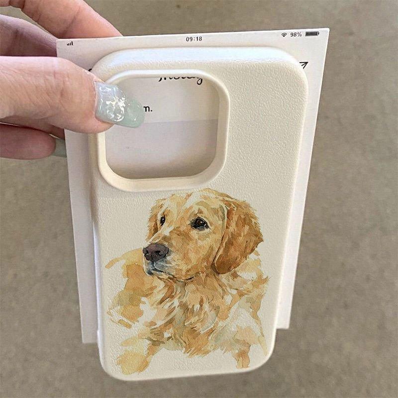 1Pc Golden Retriever Lychee Pattern Phone Case, Shockproof Protective Cover for iPhone 17, 16, 15, Plus, Pro, Max Series - Suitable for Gifting