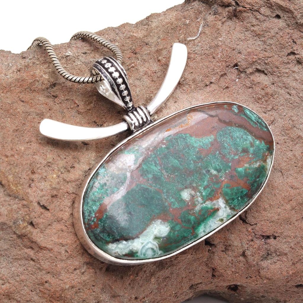 Chrysocolla Gemstone Handmade Women's Unisex Silver Jewelry Pendant 1.75