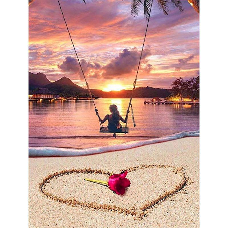 5D Diy Full Round Drill Diamond Painting Cross Stitch Heart Shape Landscape Diamond Embroidery Home Decor Gift