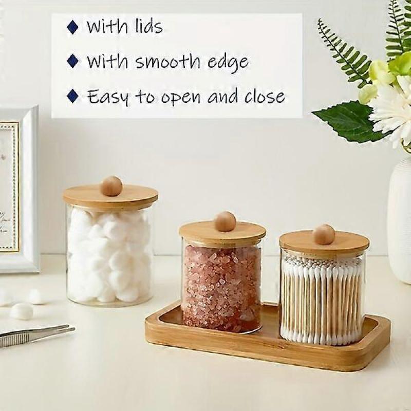 Porte-cotons transparent en acrylique avec un couvercle en bambou pour la prévention de la poussière, adapté à divers espaces