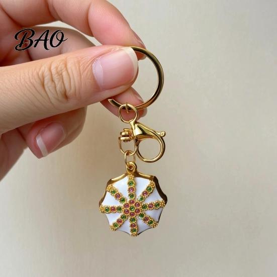 Octagonal Cap Key Ring Rhinestone Ethnic Hat Keychain, Bling Car Keychains Ring, Zinc Alloy Pendant for Backpacks and Handbags