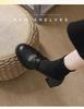 Sheepskin 7.5cm Heel Retro Camellia Loafers: Chunky Heel Black Leather Slip-On Shoes