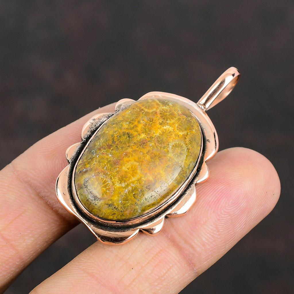Fossil Coral Pendant Copper Pendant Handmade Pendant Antique Copper Jewelry Unique Pendant Fossil Coral Gemstone Jewelry Anniversary Gifts