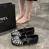 French fairy style silver rhinestone Mary Jane shoes woman spring new square head flat bottom with skirt one-word single shoes woman