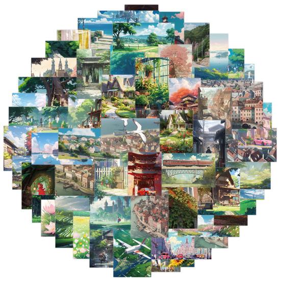 

60 шт./компл., наклейка с изображением аниме-пейзажа, самоклеящаяся водостойкая ПВХ съемная крышка телефона, багаж, скейтборд, ноутбук, наклейка для скрапбукинга, принадлежности для самостоятельного изготовления