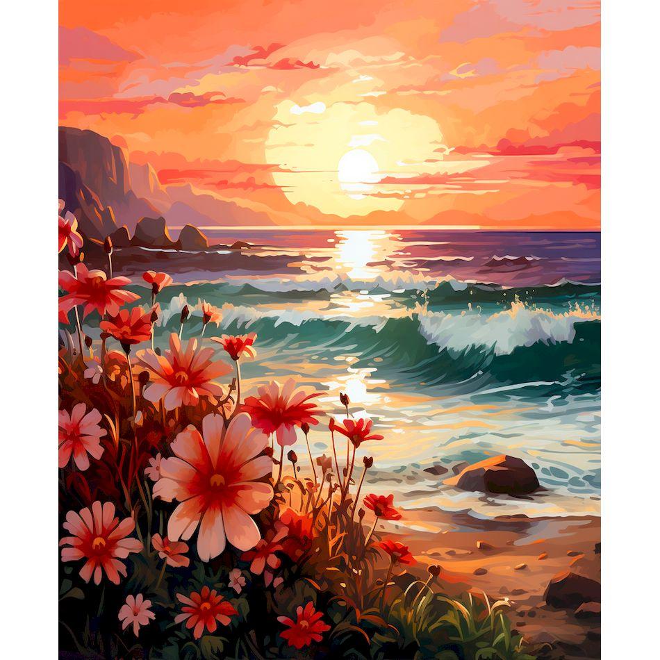 CHENISTORY Coloring By Number Sunset Scenery For Adults DIY Picture By Numbers Seascape Flower Drawing On Canvas Home Decor Gift