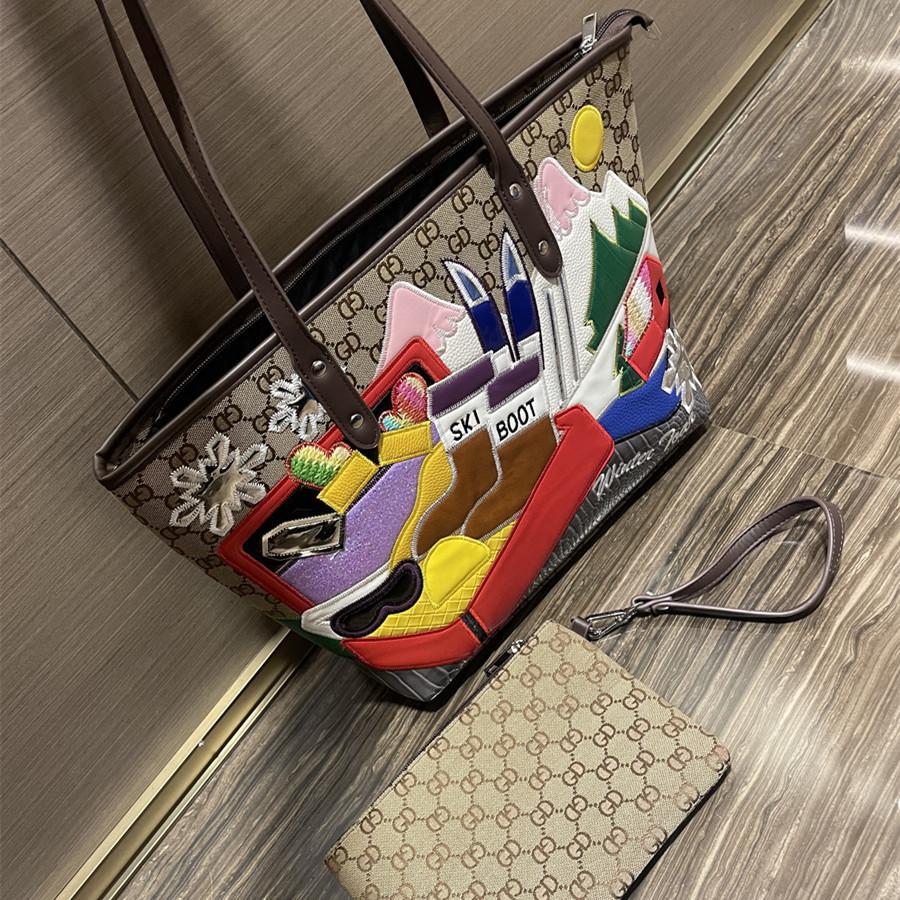Women'S Shoulder Bag Splicing Embroidery Trendy Bag Versatile Large Capacity Tote Bag Shopping Bag