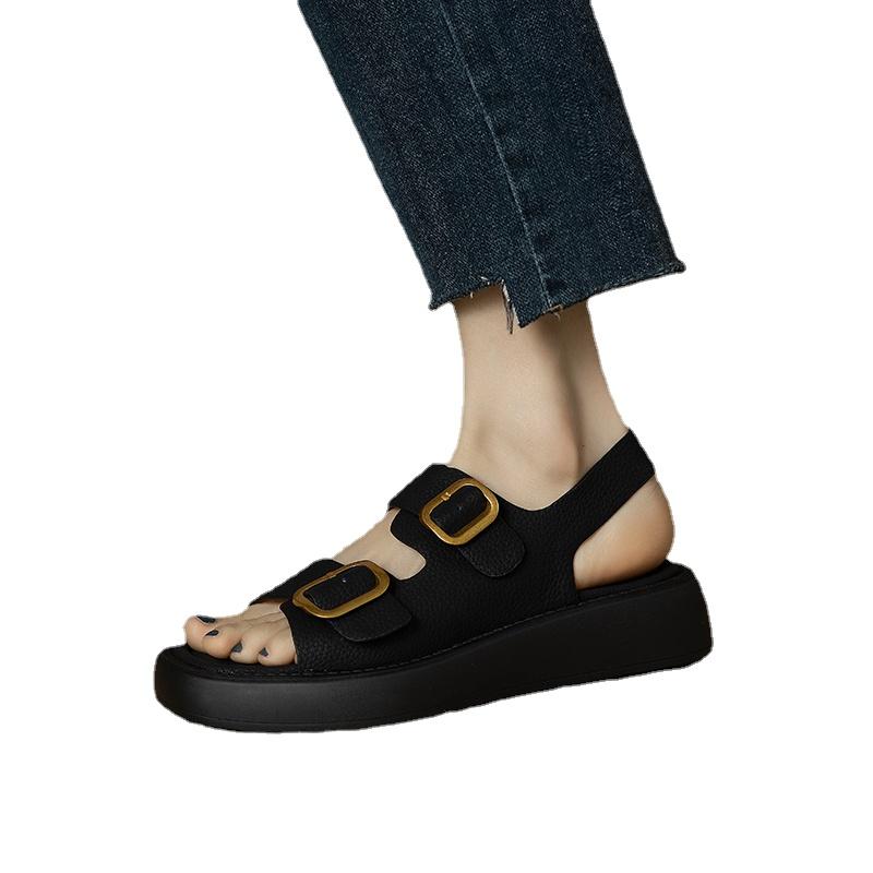

Модный брендовый дизайн, летние туфли с открытым носком на платформе, римские туфли на толстом каблуке в стиле панк, женские сандалии для отдыха, повседневные туфли с пряжкой, черные, модные туфли для женщин 35 чёрный