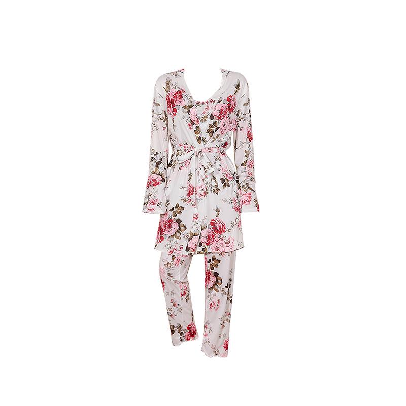 Three-Piece Pajama Set: Robe, Long Pants & Camisole In European & American Sizes