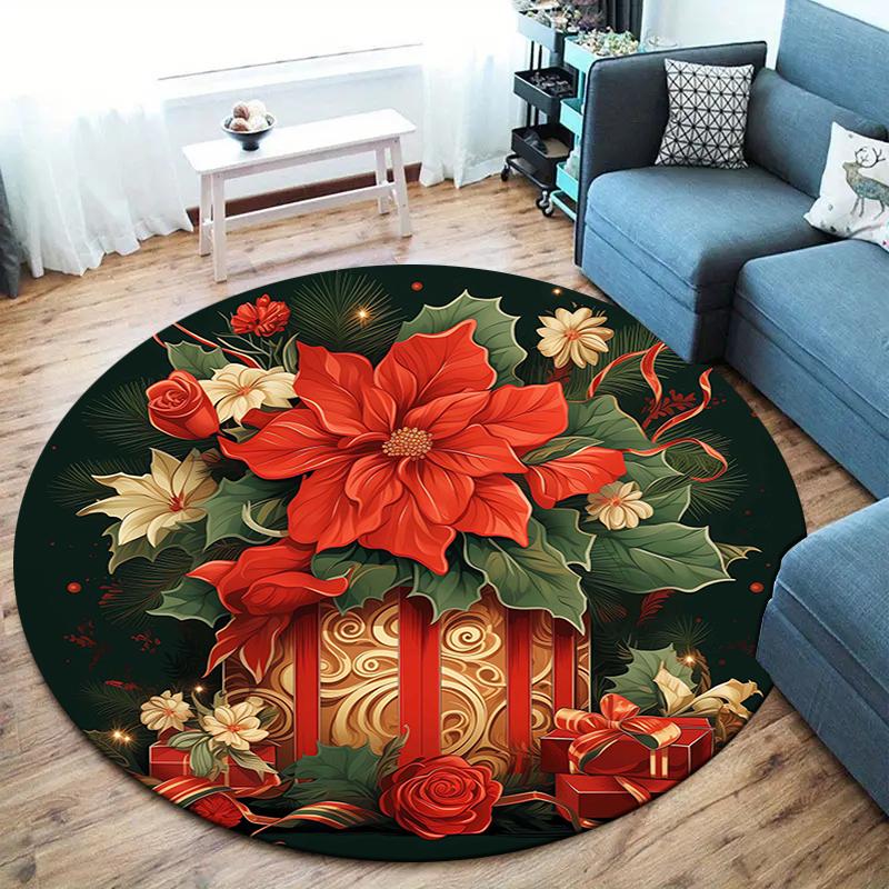 Retro Flowers Round Area Rug,Carpet Rug for Living Room Bedroom Sofa Playroom Decor,Non-slip Floor Mat