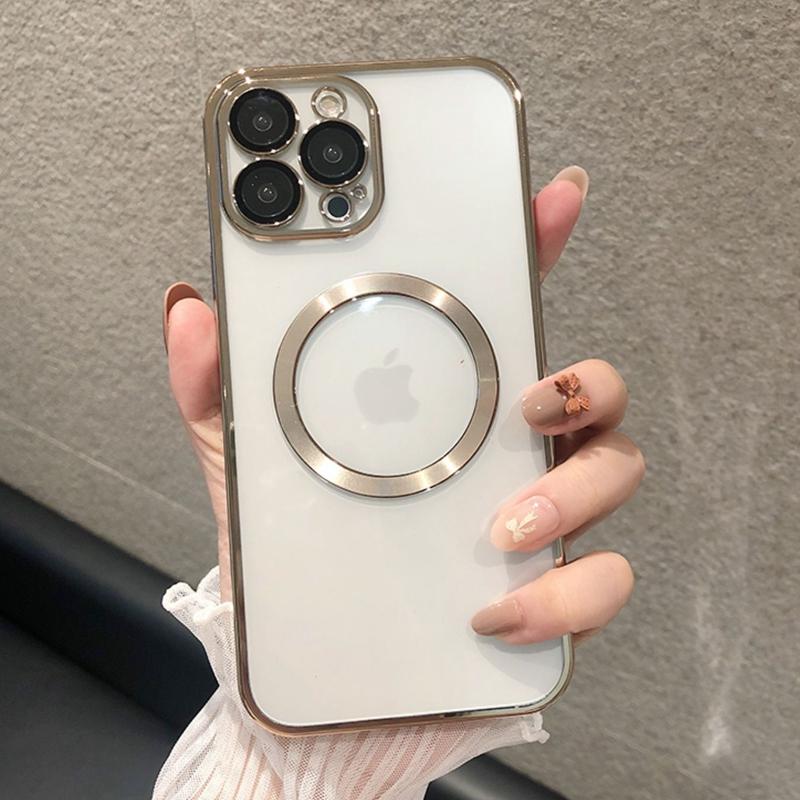 Luxuriöse transparente Magsafe-Telefonhülle zum kabellosen Laden für iPhone 15 14 13 12 11 Pro Max Plus, magnetische Stoßstangen-Silikonhülle