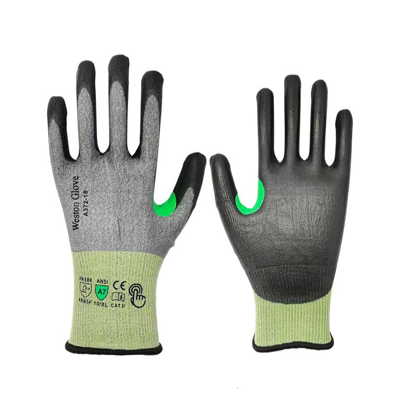 18-Gauge A7 Schnittfeste PU-beschichtete Handschuhe: Rutschfest, Ölbeständig, Atmungsaktiv, Handflächenbeschichtet