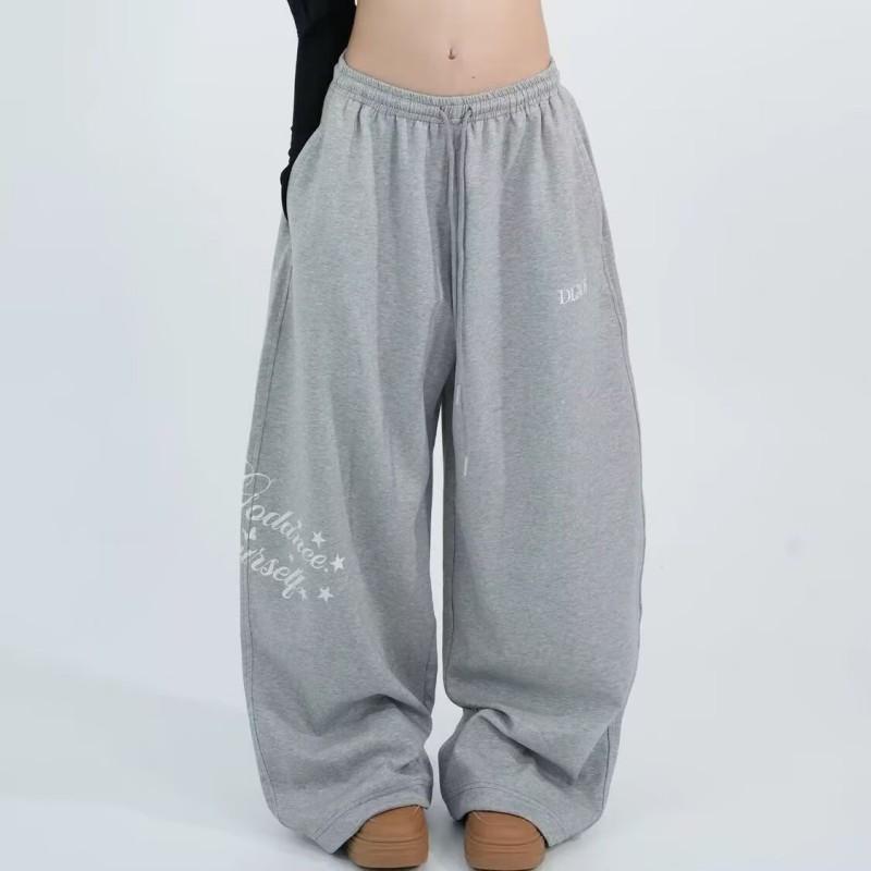 Unisex High-Waisted Drawstring Jogger Pants With Print Loose Wide-Leg Casual Streetwear Trousers