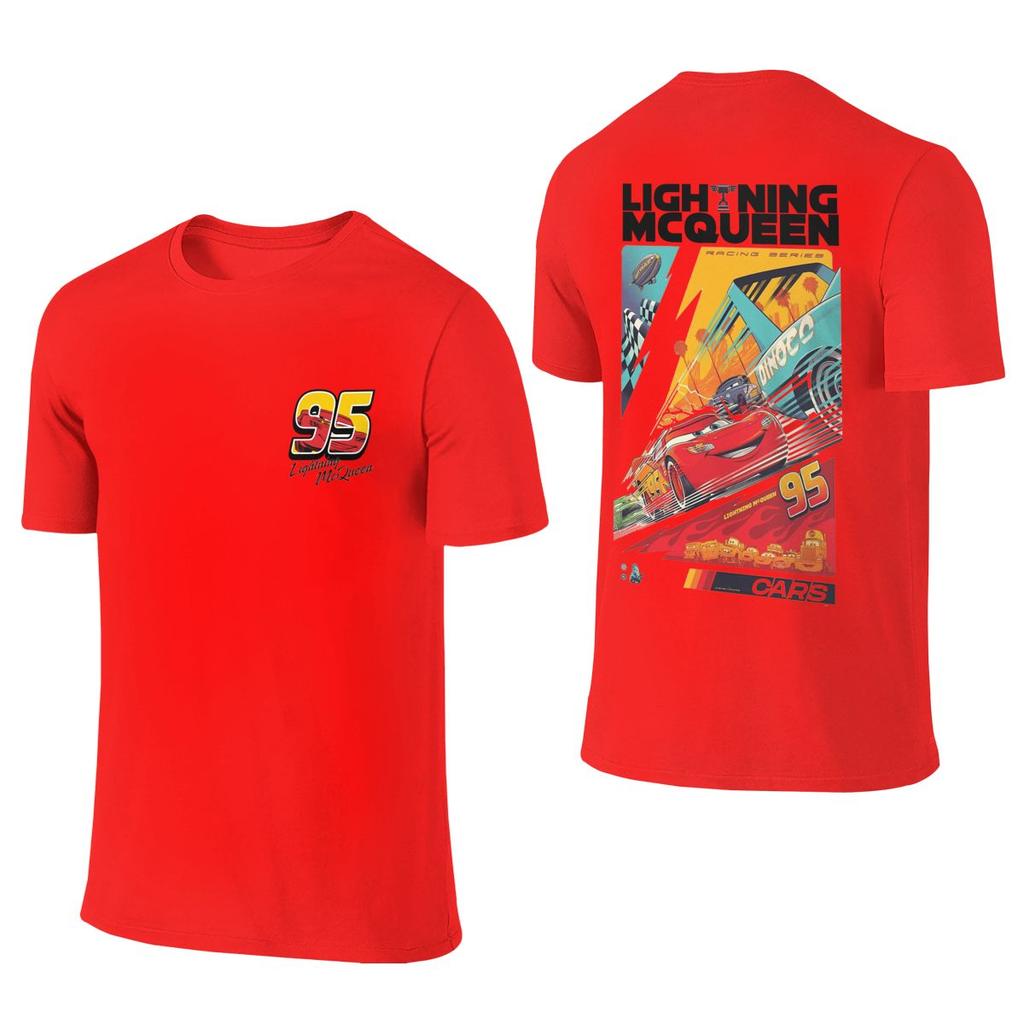 Front Back Two Sides Lightning McQueen Cars 95 T-Shirts for Men Cotton Tees Crew Neck Short Sleeve T Shirts Printing Clothes