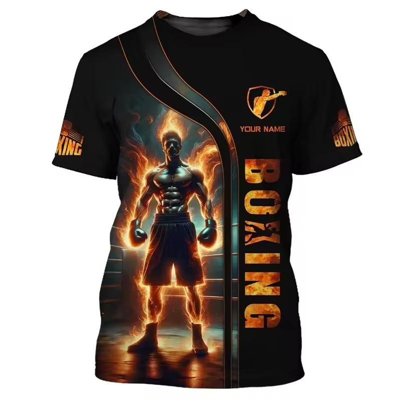 Boxer Uniform Pattern T Shirt for Men Customized Name 3D Printed Short Sleeve Tops Summer Casual Round Neck Loose Tee Shirts